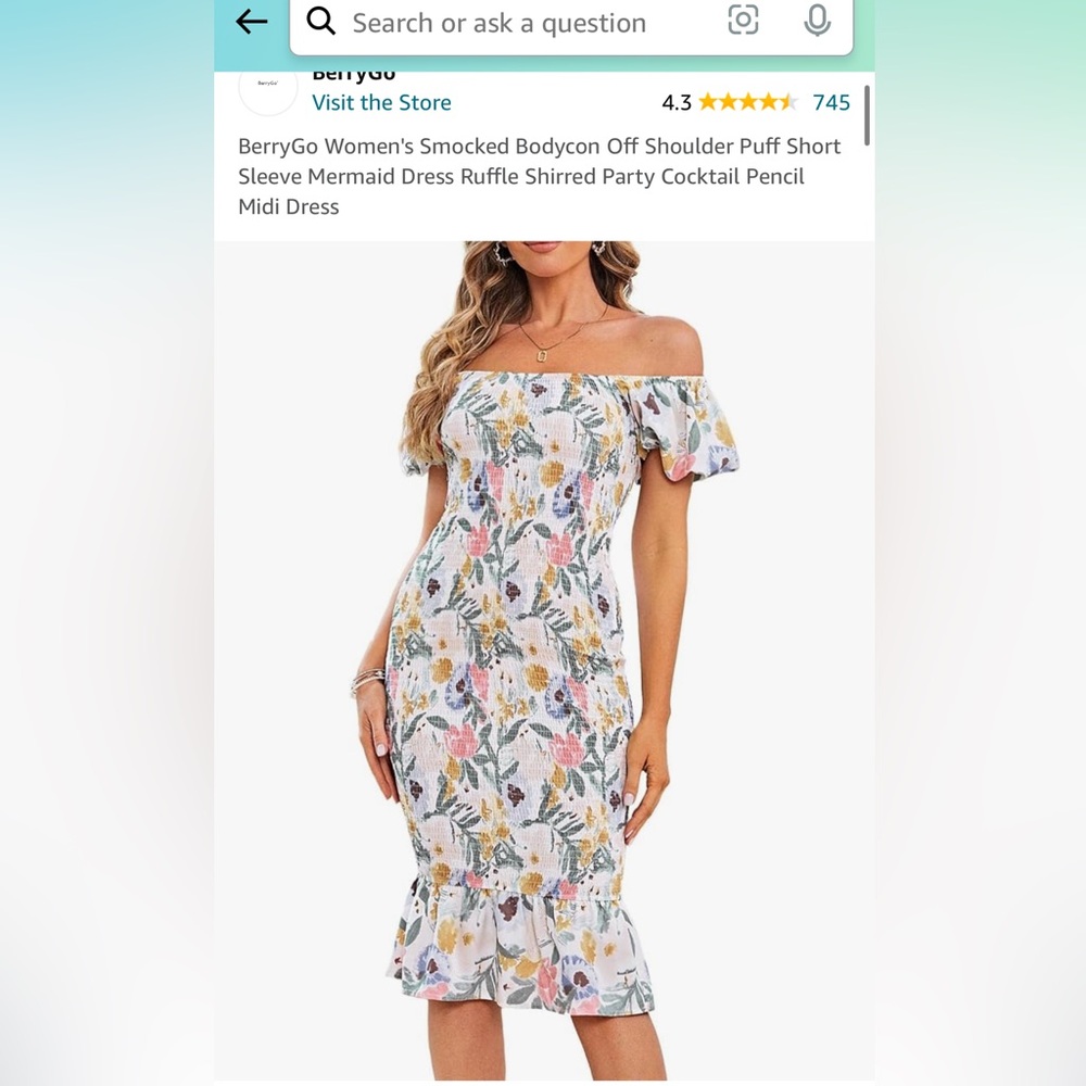 Women’s Smocked Off Shoulder Puff Sleeve Mermaid Midi Dress - Medium